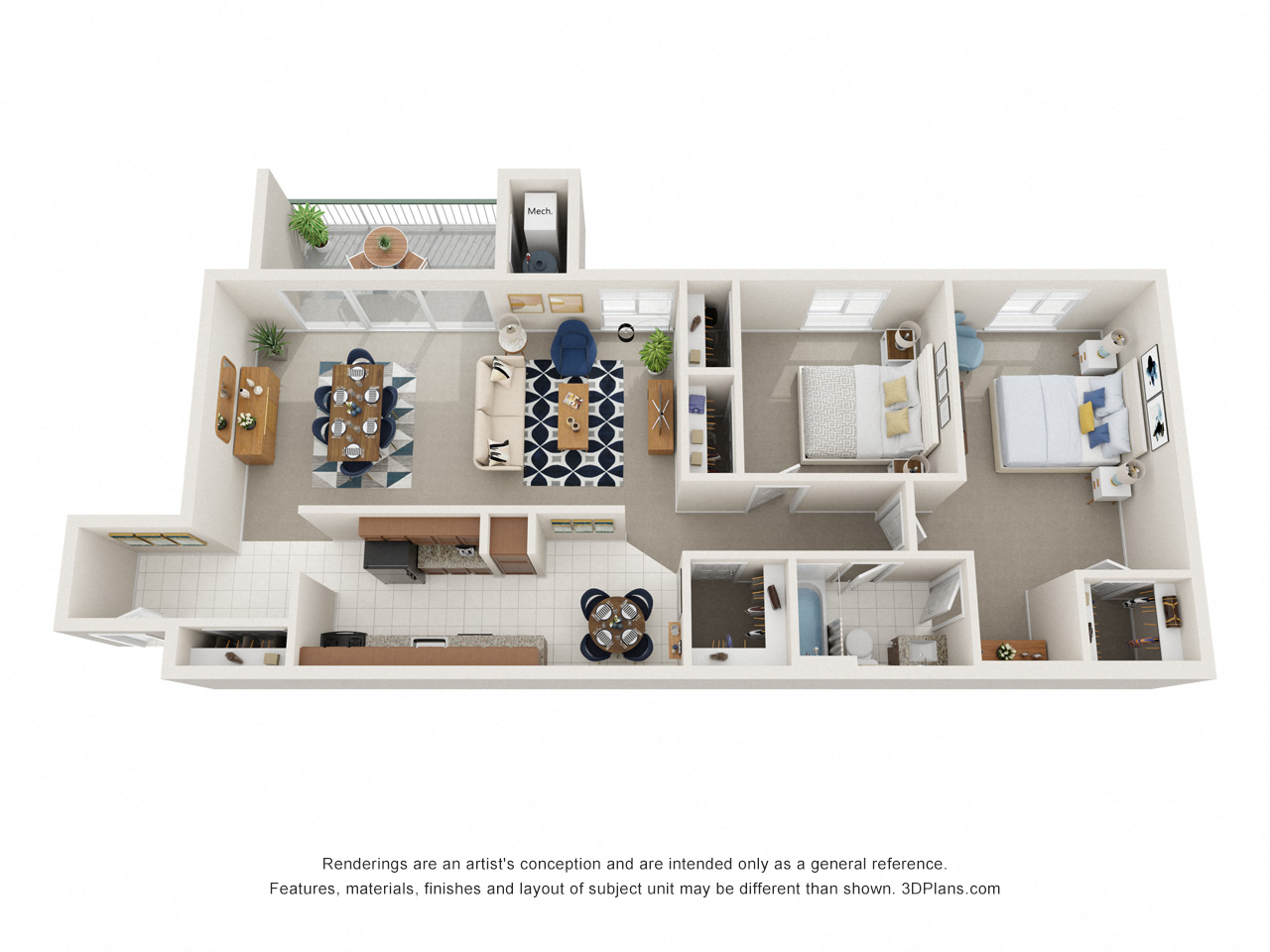 Floor plan for 2 beds, 1 bath, 1015 sqft